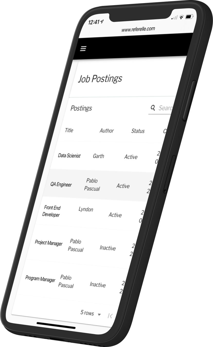 Screenshot of Referelle job postings on a phone